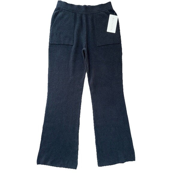 Athleta Rib Knit Cozy Lounge Pant Black Cotton Cashmere Blend Wide Leg M NWT - Picture 3 of 9